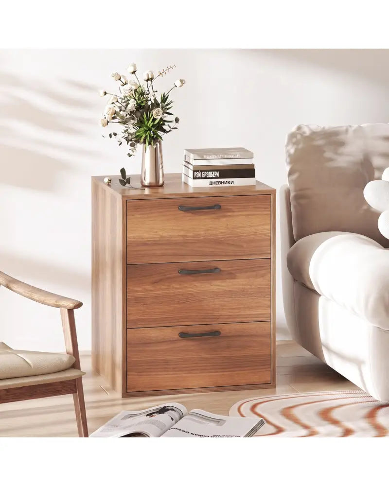 3 Drawer Nightstand with Wood Grain Finish and Storage for Living Room Bedroom Study-Walnut - Walnut - Nightstands