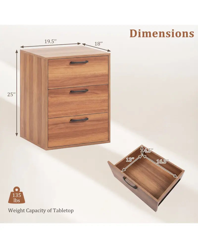 3 Drawer Nightstand with Wood Grain Finish and Storage for Living Room Bedroom Study-Walnut - Walnut - Nightstands