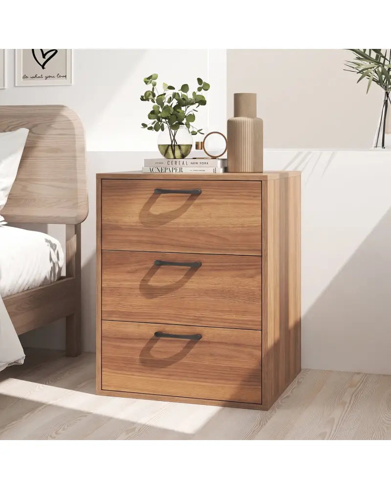 3 Drawer Nightstand with Wood Grain Finish and Storage for Living Room Bedroom Study-Walnut - Walnut - Nightstands