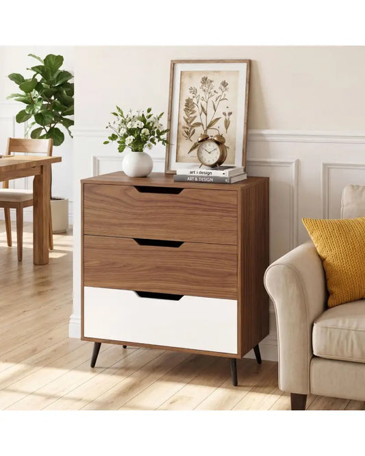 3-Drawer Rustic Farmhouse Wooden Storage Dresser-Walnut - Walnut - Dressers & Chests