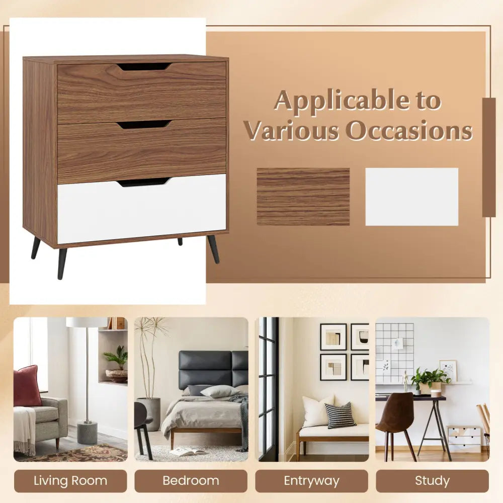 3-Drawer Rustic Farmhouse Wooden Storage Dresser-Walnut - Walnut - Dressers & Chests
