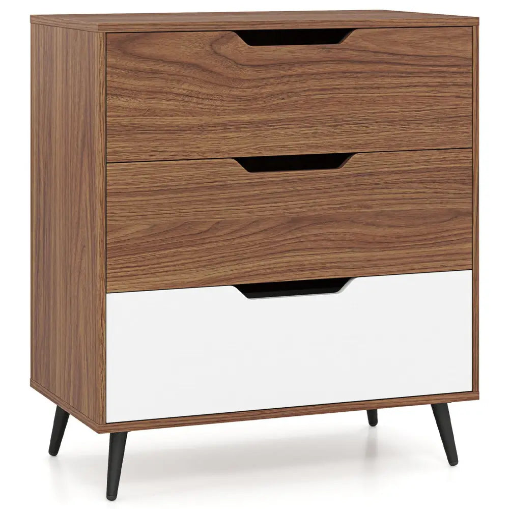 3-Drawer Rustic Farmhouse Wooden Storage Dresser-Walnut - Walnut - Dressers & Chests