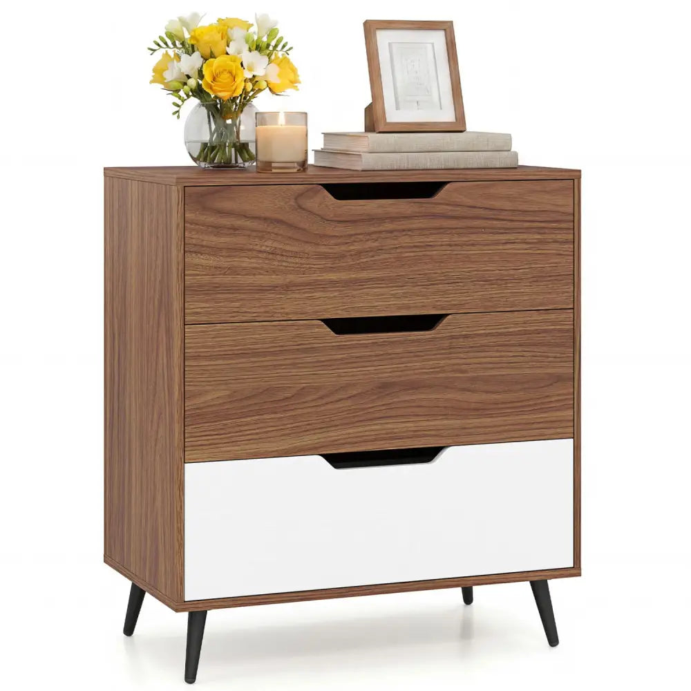 3-Drawer Rustic Farmhouse Wooden Storage Dresser-Walnut - Walnut - Dressers & Chests