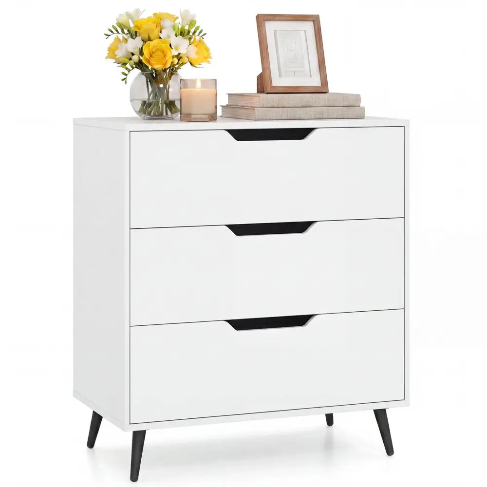 3-Drawer Rustic Farmhouse Wooden Storage Dresser-White - White - Dressers & Chests