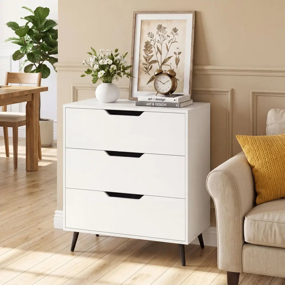 3-Drawer Rustic Farmhouse Wooden Storage Dresser-White - White - Dressers & Chests