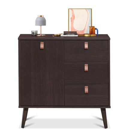 3-drawer Sideboard Storage Display Cabinet-Brown Costway