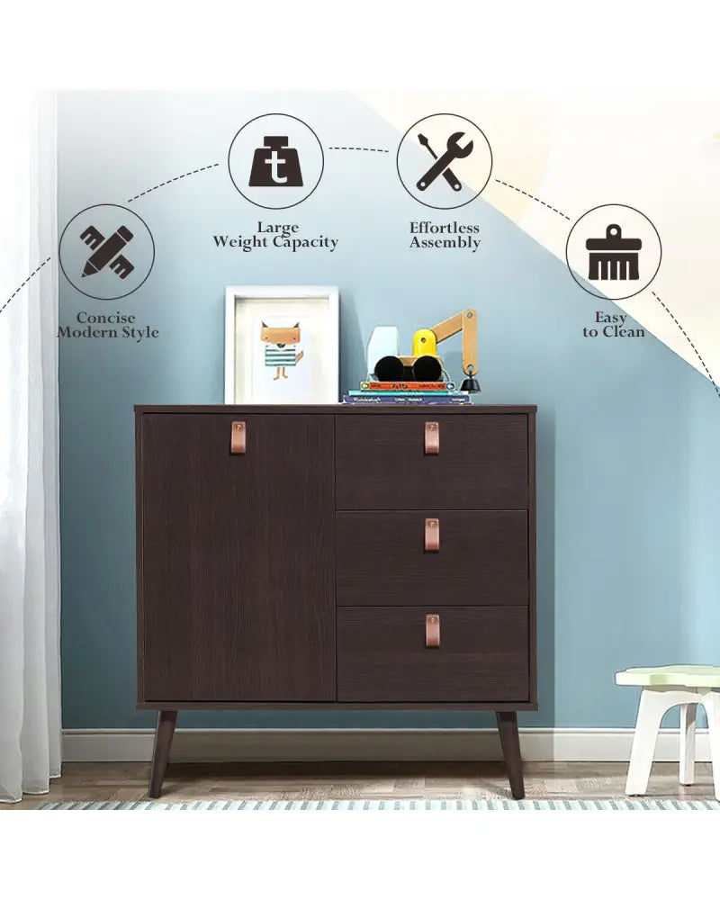 3-drawer Sideboard Storage Display Cabinet-Brown - Brown - Dressers & Chests