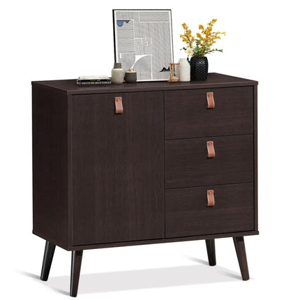 3-drawer Sideboard Storage Display Cabinet-Brown Costway