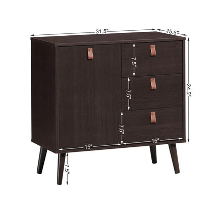 3-drawer Sideboard Storage Display Cabinet-Brown Costway
