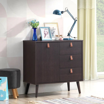 3-drawer Sideboard Storage Display Cabinet-Brown Costway