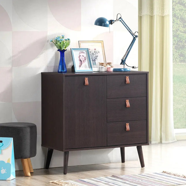 3-drawer Sideboard Storage Display Cabinet-Brown Costway