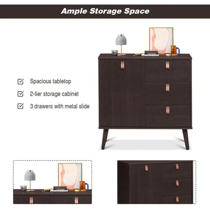 3-drawer Sideboard Storage Display Cabinet-Brown Costway