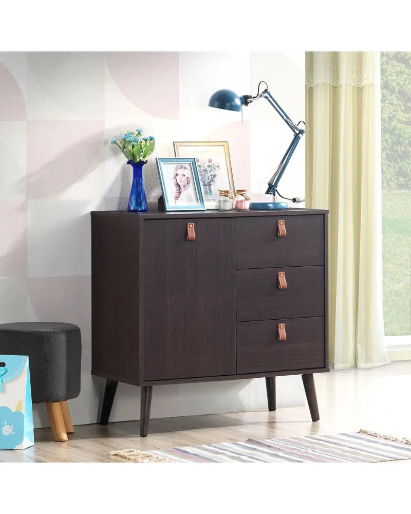 3-drawer Sideboard Storage Display Cabinet-Brown - Brown - Dressers & Chests