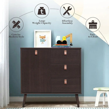 3-drawer Sideboard Storage Display Cabinet-Brown Costway