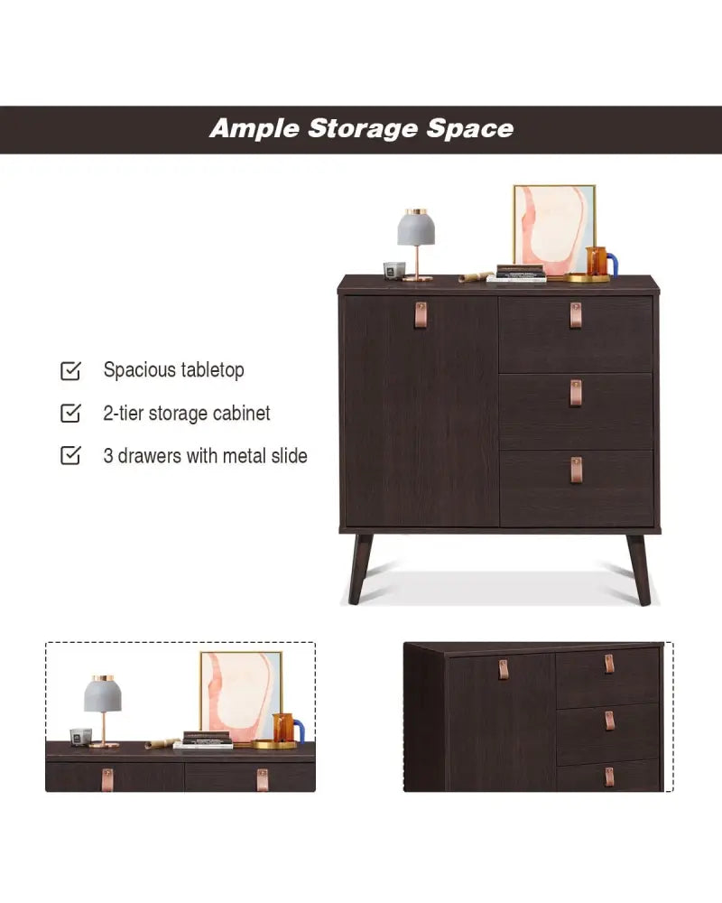 3-drawer Sideboard Storage Display Cabinet-Brown - Brown - Dressers & Chests
