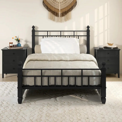 3-Drawer Wooden Nightstand Modern Bedside Table-Black - Black - Bedroom