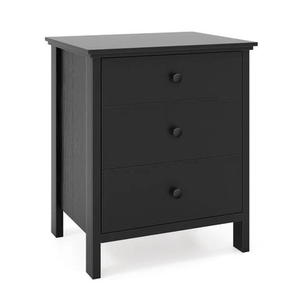 3-Drawer Wooden Nightstand Modern Bedside Table-Black - Black - Bedroom
