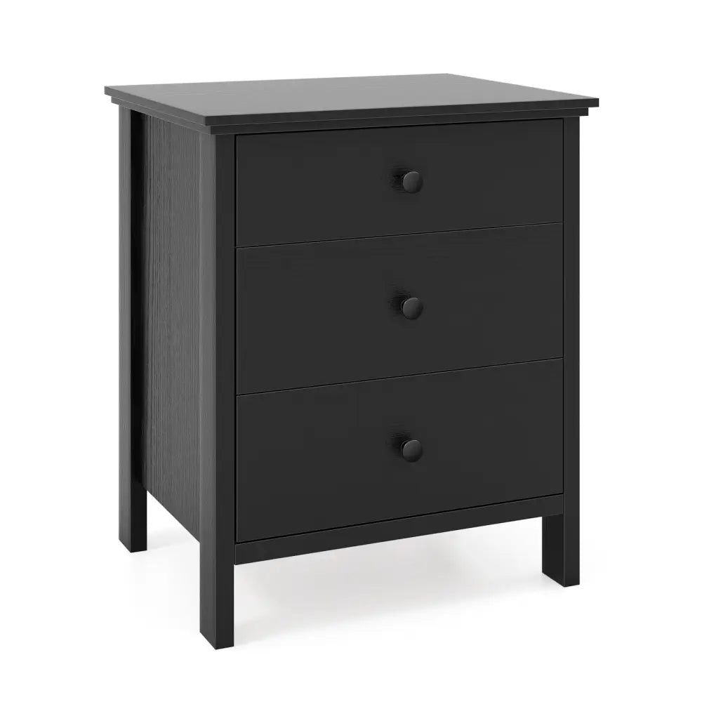 3-Drawer Wooden Nightstand Modern Bedside Table-Black - Black - Bedroom