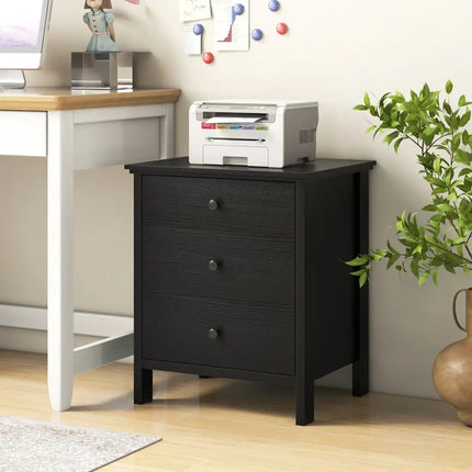 3-Drawer Wooden Nightstand Modern Bedside Table-Black - Black - Bedroom