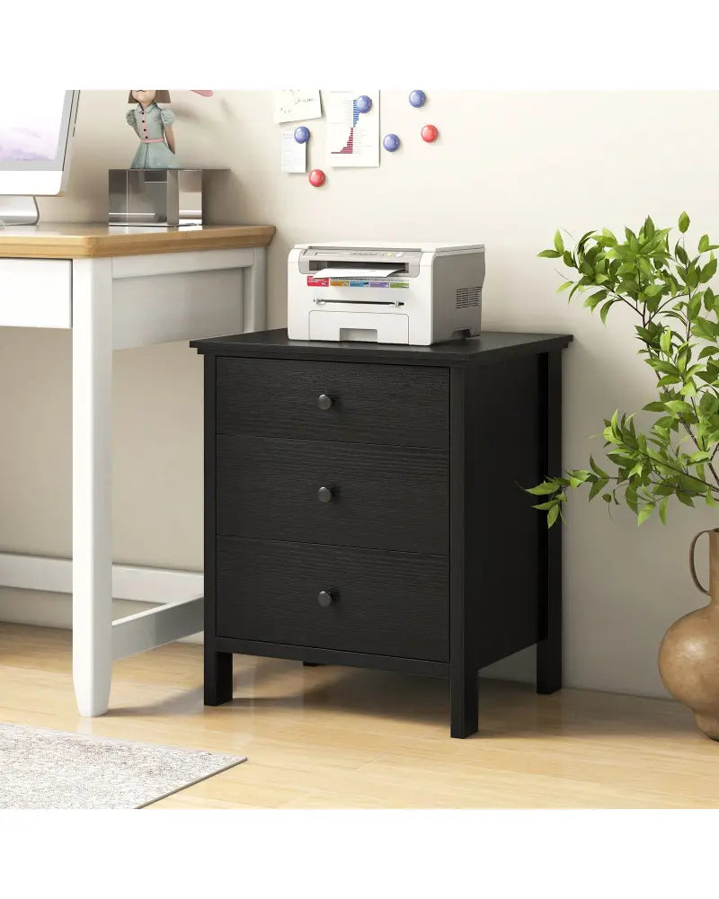 3-Drawer Wooden Nightstand Modern Bedside Table-Black - Black - Nightstands