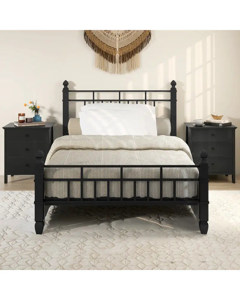 3-Drawer Wooden Nightstand Modern Bedside Table-Black - Black - Nightstands