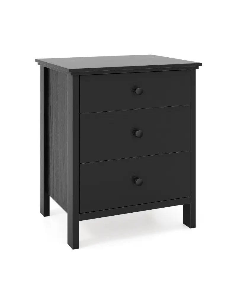 3-Drawer Wooden Nightstand Modern Bedside Table-Black - Black - Nightstands