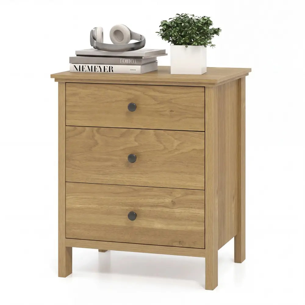 3-Drawer Wooden Nightstand Modern Bedside Table-Natural - Natural - Nightstands