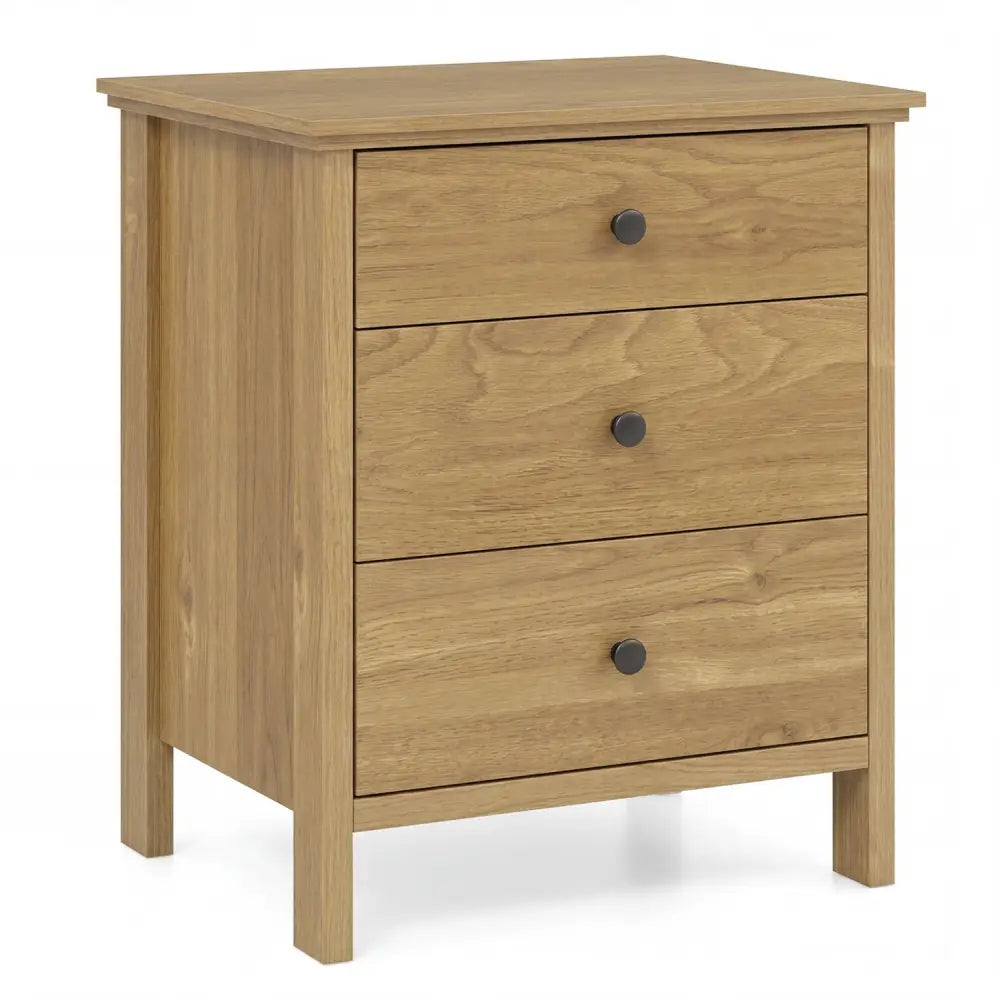3-Drawer Wooden Nightstand Modern Bedside Table-Natural - Natural - Nightstands