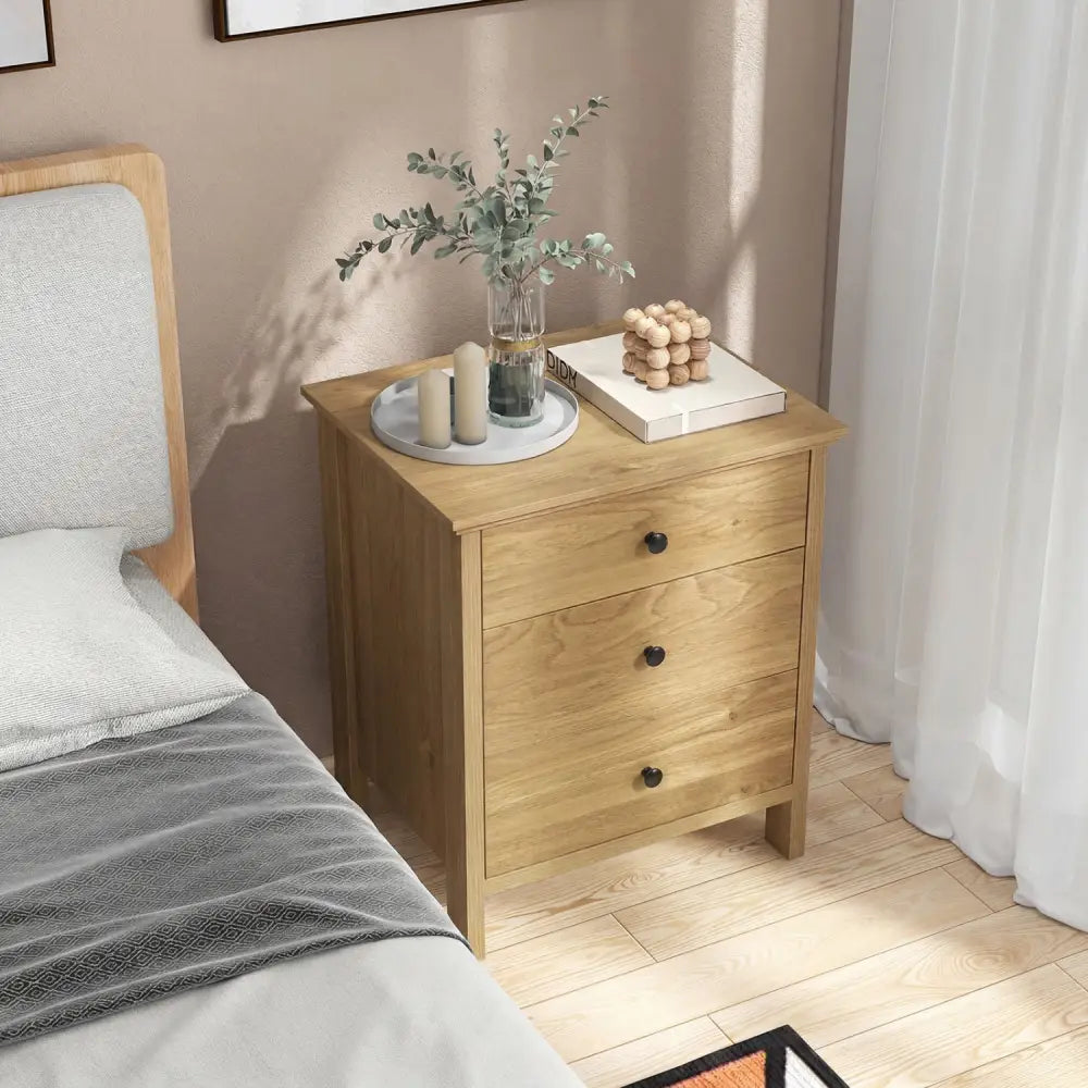 3-Drawer Wooden Nightstand Modern Bedside Table-Natural - Natural - Nightstands