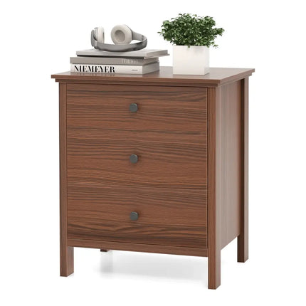 3-Drawer Wooden Nightstand Modern Bedside Table-Walnut - Walnut - Nightstands