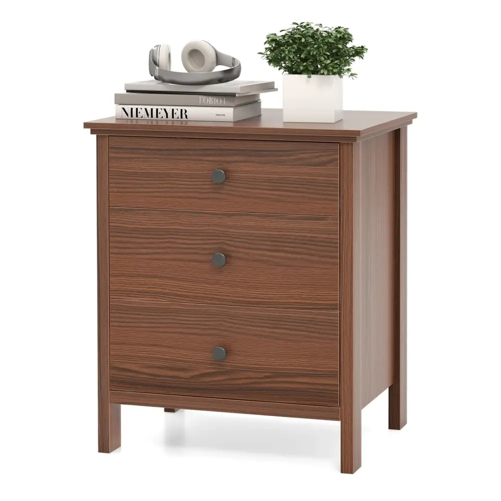 3-Drawer Wooden Nightstand Modern Bedside Table-Walnut - Walnut - Nightstands