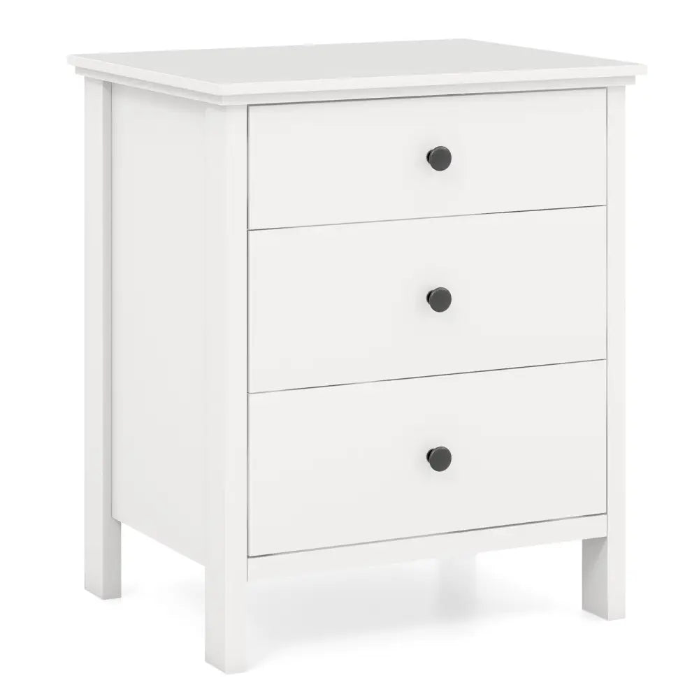 3-Drawer Wooden Nightstand Modern Bedside Table-White - White - Bedroom