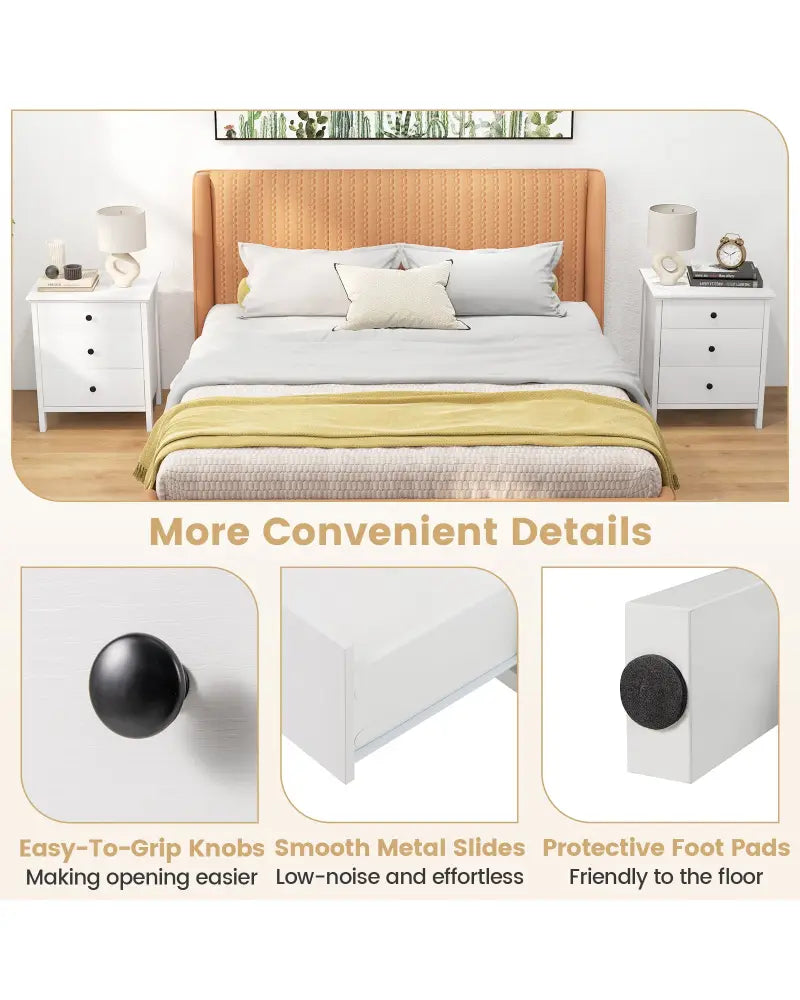 3-Drawer Wooden Nightstand Modern Bedside Table-White - White - Nightstands