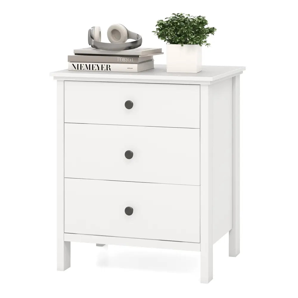 3-Drawer Wooden Nightstand Modern Bedside Table-White - White - Nightstands