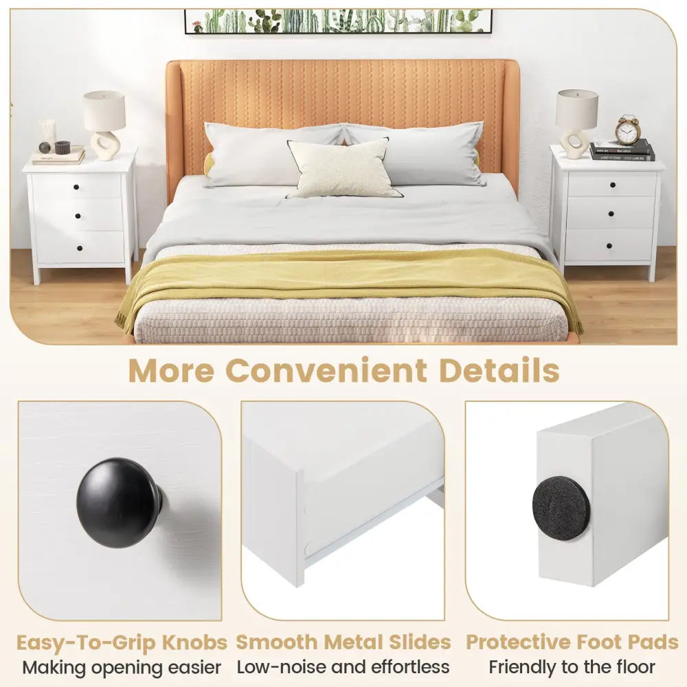 3-Drawer Wooden Nightstand Modern Bedside Table-White - White - Nightstands
