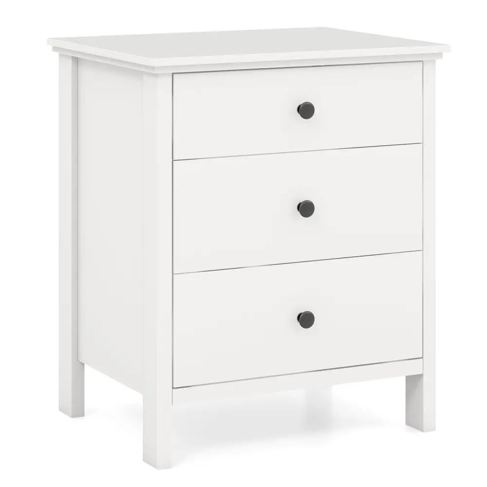 3-Drawer Wooden Nightstand Modern Bedside Table-White - White - Nightstands