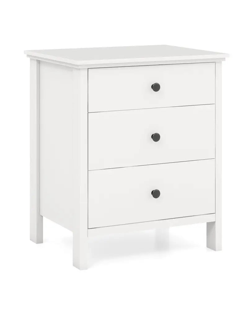 3-Drawer Wooden Nightstand Modern Bedside Table-White - White - Nightstands