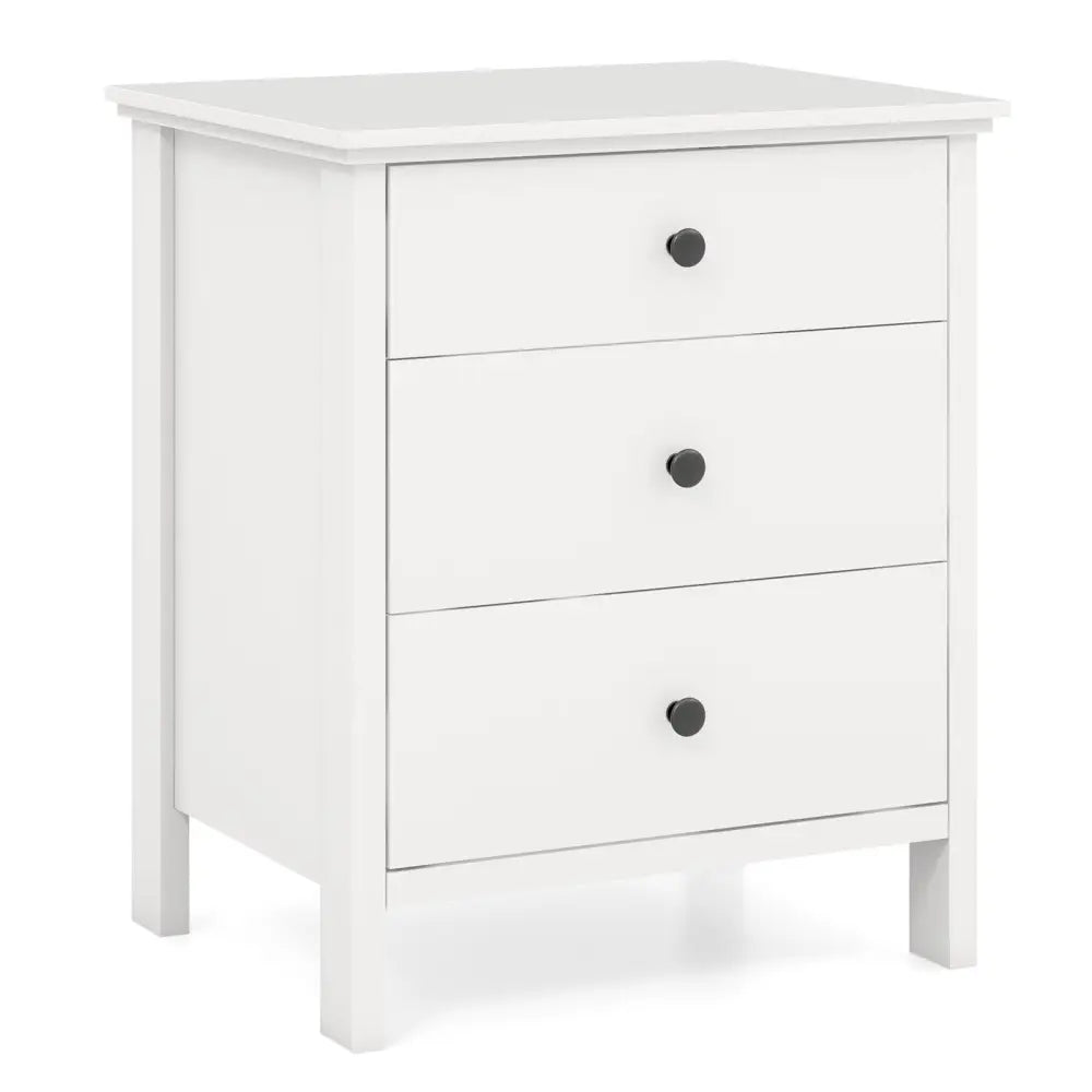 3-Drawer Wooden Nightstand Modern Bedside Table-White - White - Nightstands