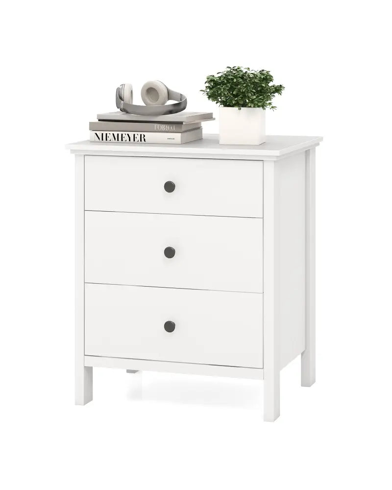 3-Drawer Wooden Nightstand Modern Bedside Table-White - White - Nightstands