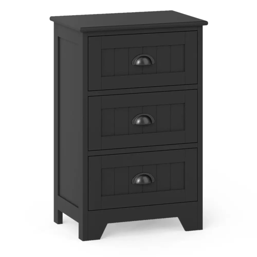 3 Drawers End Storage Wood Side Nightstand-Black - Black - Nightstands