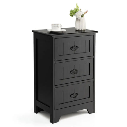 3 Drawers End Storage Wood Side Nightstand-Black Costway