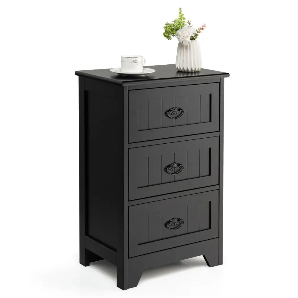 3 Drawers End Storage Wood Side Nightstand-Black Costway