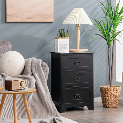 3 Drawers End Storage Wood Side Nightstand-Black Costway