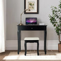 3 Drawers Lighted Mirror Vanity Dressing Table Stool Set-Black - Black - Makeup Vanities