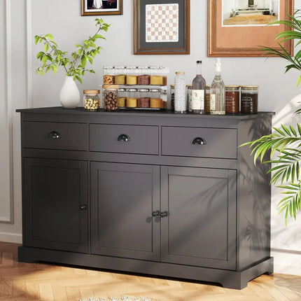 3 Drawers Sideboard Buffet Storage with Adjustable Shelves-Brown Costway