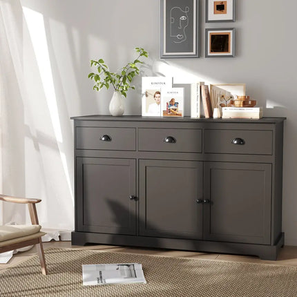 3 Drawers Sideboard Buffet Storage with Adjustable Shelves-Brown Costway