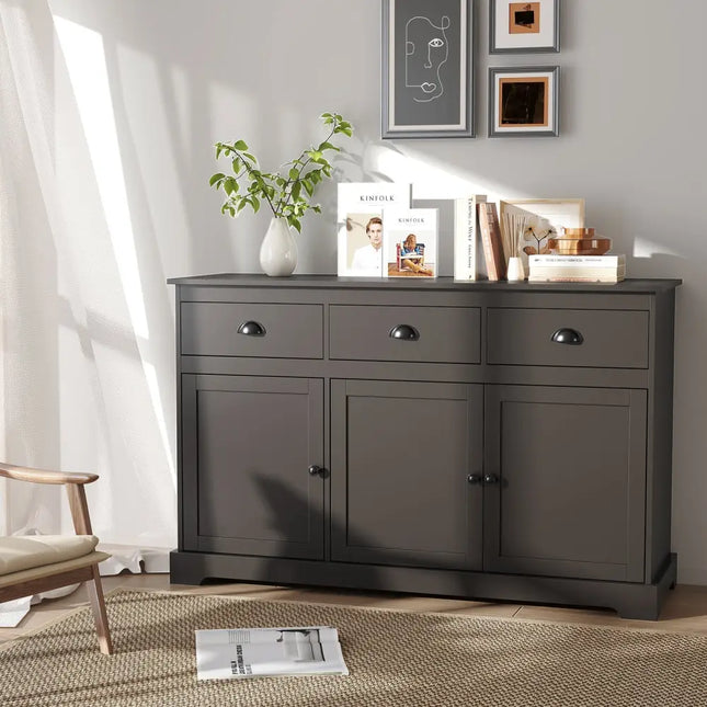 3 Drawers Sideboard Buffet Storage with Adjustable Shelves-Brown Costway