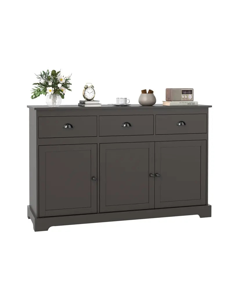 3 Drawers Sideboard Buffet Storage with Adjustable Shelves-Brown - Brown - Sideboards Cabinets & Buffets