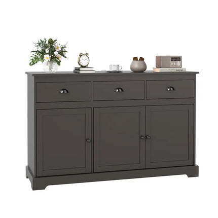 3 Drawers Sideboard Buffet Storage with Adjustable Shelves-Brown Costway