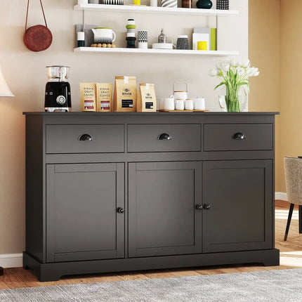 3 Drawers Sideboard Buffet Storage with Adjustable Shelves-Brown Costway